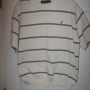 Nautica Striped Crew Neck Sweater Men's Size XL Altered to Short Sleeve